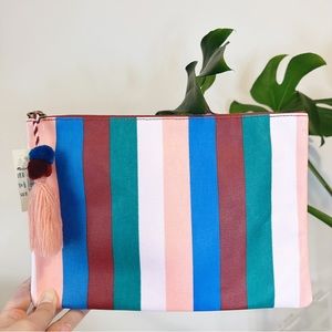 Madewell Large Striped Zipper Pouch with Pom Pom tassel